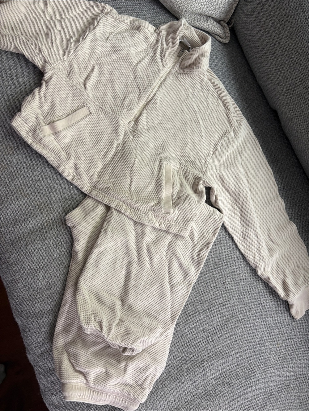 Athleta Waffle knit set 
Sweatshirt and joggers